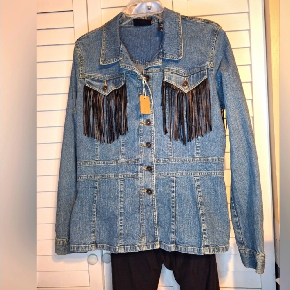 Axcess Blue Jean Jacket with Black Fringe